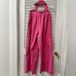 FASHION NOVA XL
cargo pants BACKLESS jumpsuit 
Pink wide leg 
Elastic waist
15 w